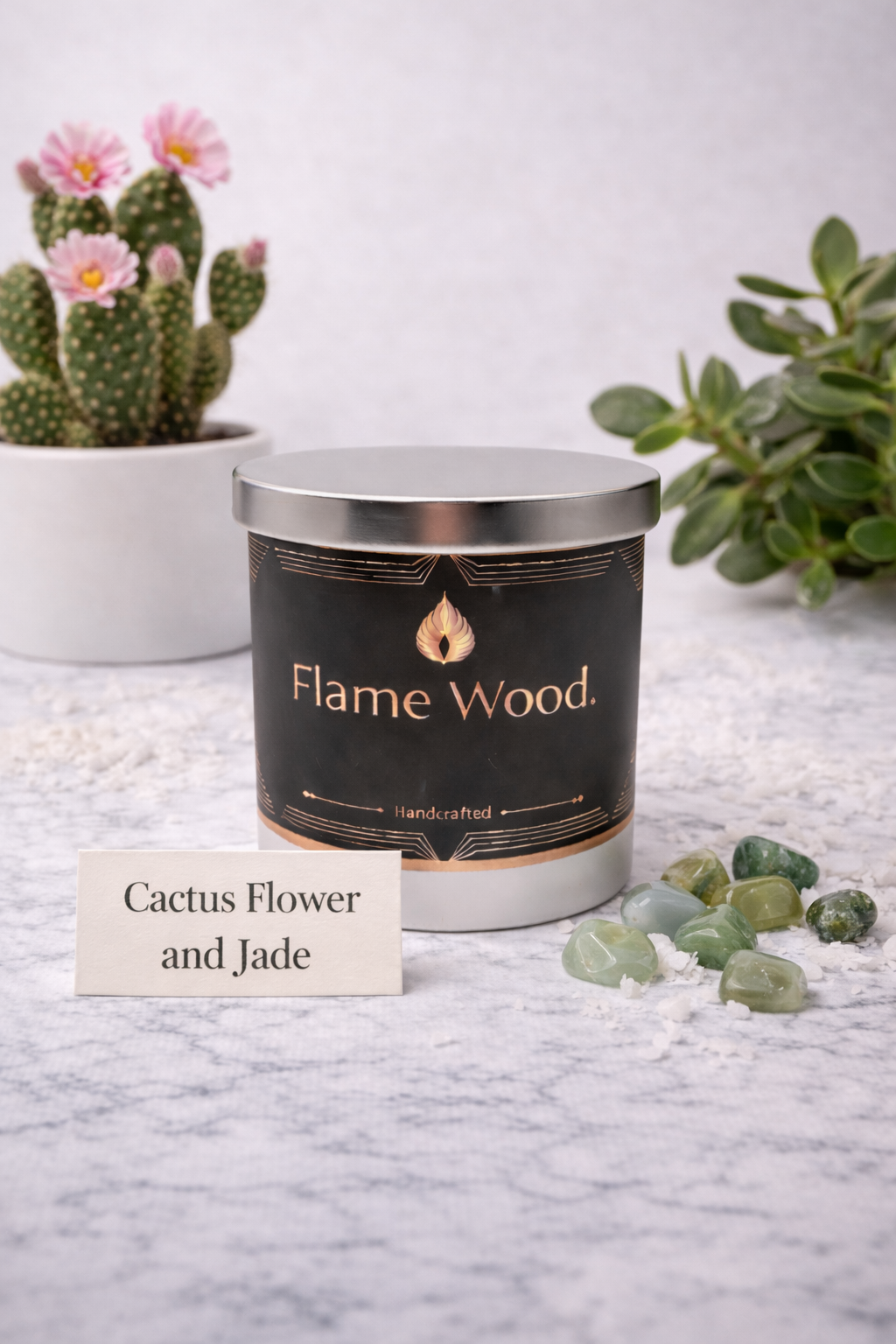 Cactus Flower and Jade Candle